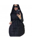 Płaszcz zimowy kobiety spódnica Parka moda Bowknot talia średni długi stojak kołnierz bawełny wyściełane ciepłe kurtki Chaqueta 