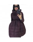 Płaszcz zimowy kobiety spódnica Parka moda Bowknot talia średni długi stojak kołnierz bawełny wyściełane ciepłe kurtki Chaqueta 