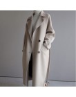 Zimowa beżowa elegancka mieszanka wełny kobiety koreański moda czarne długie kurtki Vintage minimalistyczny wełniany płaszcz wie