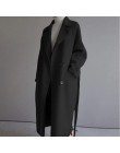 Zimowa beżowa elegancka mieszanka wełny kobiety koreański moda czarne długie kurtki Vintage minimalistyczny wełniany płaszcz wie