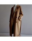 Zimowa beżowa elegancka mieszanka wełny kobiety koreański moda czarne długie kurtki Vintage minimalistyczny wełniany płaszcz wie