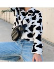 SUCHCUTE futra dla kobiet nadruk z krową pluszowa kurtka Modis Longslive Zipper Casual ciepłe, jesienne zimowe 2019 płaszcz hara