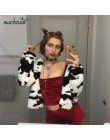 SUCHCUTE futra dla kobiet nadruk z krową pluszowa kurtka Modis Longslive Zipper Casual ciepłe, jesienne zimowe 2019 płaszcz hara