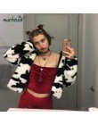 SUCHCUTE futra dla kobiet nadruk z krową pluszowa kurtka Modis Longslive Zipper Casual ciepłe, jesienne zimowe 2019 płaszcz hara