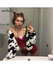 SUCHCUTE futra dla kobiet nadruk z krową pluszowa kurtka Modis Longslive Zipper Casual ciepłe, jesienne zimowe 2019 płaszcz hara