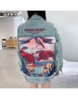 RUGOD 2019 nowa jesienna zabawna nadruk kreskówkowy długa kurtka dżinsowa kobiety w stylu Vintage Streetwear Punk Style kurtka d