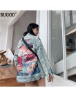 RUGOD 2019 nowa jesienna zabawna nadruk kreskówkowy długa kurtka dżinsowa kobiety w stylu Vintage Streetwear Punk Style kurtka d
