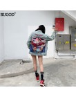 RUGOD 2019 nowa jesienna zabawna nadruk kreskówkowy długa kurtka dżinsowa kobiety w stylu Vintage Streetwear Punk Style kurtka d