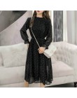 Czarne ubrania Vintage wiosna Lady długa szyfonowa sukienka 2019 nowy koreański moda kobiety długi rękaw Polka Dot sukienka plis