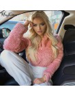 Hugcitar 2019 z długim rękawem zipper patchworkowe kieszenie Faux lambswool krótkie bluzki jesień zima kobiety streetwear trwały