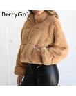BerryGo gruby puszysty płaszcz ze sztucznego futra kobiet w stylu casual, na zamek błyskawiczny miękkie kobiece zimowe płaszcze 