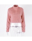 Hugcitar 2019 z długim rękawem zipper patchworkowe kieszenie Faux lambswool krótkie bluzki jesień zima kobiety streetwear trwały