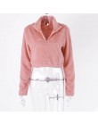Hugcitar 2019 z długim rękawem zipper patchworkowe kieszenie Faux lambswool krótkie bluzki jesień zima kobiety streetwear trwały