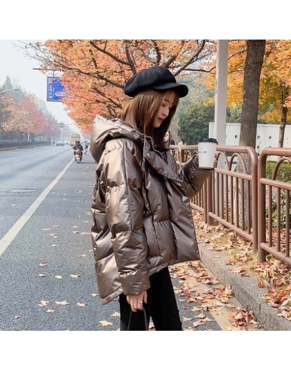 ZURICHOUSE 2020 Winter parka puchowa damska błyszcząca bluza z kapturem duże rozmiary Winter Warm gruba parka Loose Coat kurtka 