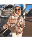 Affogatoo Vintage casual plaid jesienne kurtki zimowe płaszcz damski z długim rękawem znosić damski płaszcz Streetwear oversize 