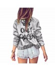 Jesienny w stylu harajuku kobiety Bomber jacket kobiety płaszcz korona królowa drukuj top z długim rękawem na zamek błyskawiczny