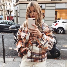 Affogatoo Vintage casual plaid jesienne kurtki zimowe płaszcz damski z długim rękawem znosić damski płaszcz Streetwear oversize 