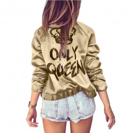 Jesienny w stylu harajuku kobiety Bomber jacket kobiety płaszcz korona królowa drukuj top z długim rękawem na zamek błyskawiczny