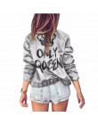 Jesienny w stylu harajuku kobiety Bomber jacket kobiety płaszcz korona królowa drukuj top z długim rękawem na zamek błyskawiczny