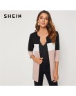 SHEIN Colorblock okrągłym wycięciem pod szyją i szyć otwarte przodu podstawowe płaszcz kobiet 2019 jesień 3/4 długość z długim r