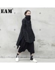 [EAM] 2020 nowych moda zima stanąć ołowiu nieregularne długi typ ubrania wyściełane bawełną luźne płaszcz stałe czarny kurtka ko