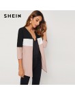 SHEIN Colorblock okrągłym wycięciem pod szyją i szyć otwarte przodu podstawowe płaszcz kobiet 2019 jesień 3/4 długość z długim r
