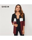 SHEIN Colorblock okrągłym wycięciem pod szyją i szyć otwarte przodu podstawowe płaszcz kobiet 2019 jesień 3/4 długość z długim r