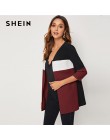 SHEIN Colorblock okrągłym wycięciem pod szyją i szyć otwarte przodu podstawowe płaszcz kobiet 2019 jesień 3/4 długość z długim r