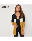 SHEIN Colorblock okrągłym wycięciem pod szyją i szyć otwarte przodu podstawowe płaszcz kobiet 2019 jesień 3/4 długość z długim r