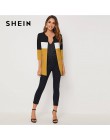 SHEIN Colorblock okrągłym wycięciem pod szyją i szyć otwarte przodu podstawowe płaszcz kobiet 2019 jesień 3/4 długość z długim r