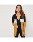 SHEIN Colorblock okrągłym wycięciem pod szyją i szyć otwarte przodu podstawowe płaszcz kobiet 2019 jesień 3/4 długość z długim r