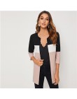 SHEIN Colorblock okrągłym wycięciem pod szyją i szyć otwarte przodu podstawowe płaszcz kobiet 2019 jesień 3/4 długość z długim r
