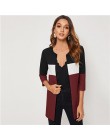 SHEIN Colorblock okrągłym wycięciem pod szyją i szyć otwarte przodu podstawowe płaszcz kobiet 2019 jesień 3/4 długość z długim r