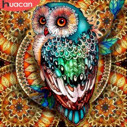 HUACAN diamentowa malowana pełna kwadratowa/okrągła sowa 5D DIY diamentowa haftowana mozaika z Rhinestone zwierząt świątecznych 