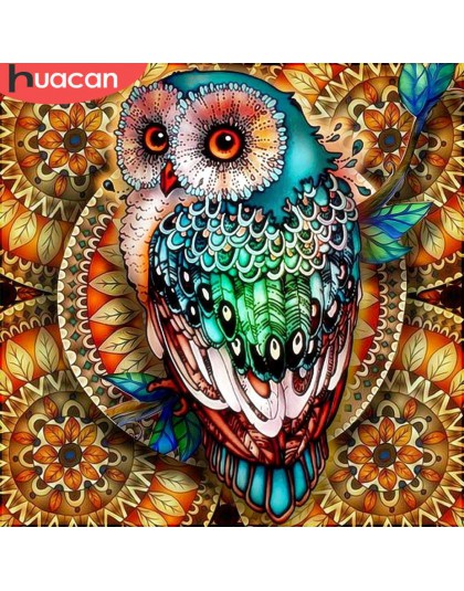 HUACAN diamentowa malowana pełna kwadratowa/okrągła sowa 5D DIY diamentowa haftowana mozaika z Rhinestone zwierząt świątecznych 