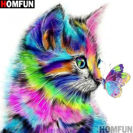 HOMFUN pełna plac/okrągłe wiertło 5D DIY diament malarstwo "kot motyl" 3D haft Cross Stitch 5D wystrój domu prezent A13636