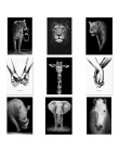 Czarne białe płótno obraz zwierzęcia haft diamentowy Wall Art Lion Elephant Deer Zebra zdjęcia ścienny do salonu minimalistyczna