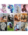 MTEN diament haft Anmial Cross Stitch DIY diament malarstwo koń diamentowa mozaika kryształy górskie wystrój domu