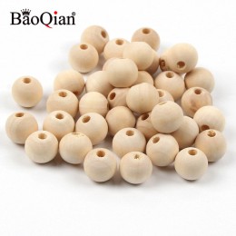4-50mm naturalne drewniane koraliki bezołowiowe drewniane okrągłe kulki do tworzenia biżuterii Diy dzieci ząbkowanie Spacer drew