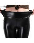 NORMOV S-5XL kobiety Faux skórzane legginsy zimowe utrzymać ciepłe wysokiej talii Jegging kostki duże Szie Plus aksamitne kobiec