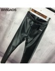 BIVIGAOS moda damska PU spodnie skórzane elastyczny, wysoki stan zimowe legginsy Slim aksamitne skórzane legginsy obcisłe spodni