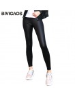 BIVIGAOS damskie zimowe ciepłe grube aksamitne Faux skórzane legginsy gotyckie legginsy Punk Rock Slim smukłe spodnie ołówkowe d