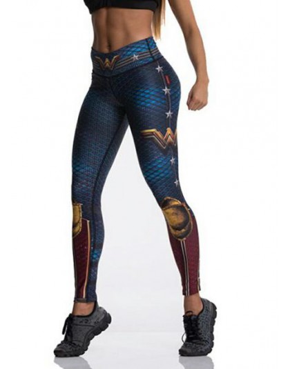 Moda tybetański niebieski kapitan walka legginsy push up do ćwiczeń Slim wysokiej talii Jeggings kobiety Sexy odzież sportowa le